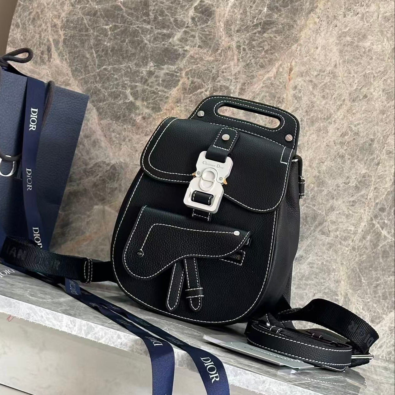 Dior Gallop Sling Bag Black Grained Calfskin