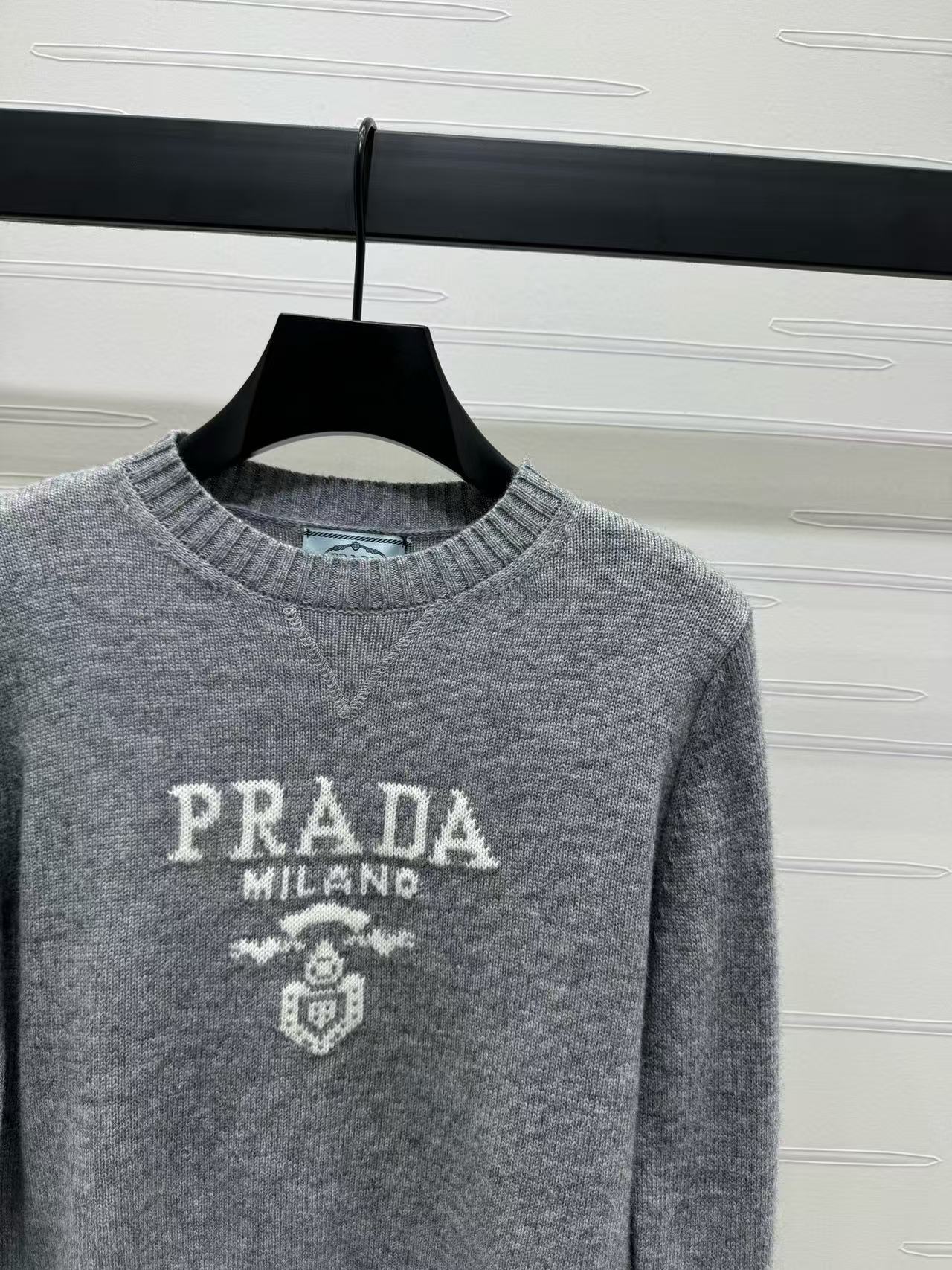 Prada Sweater Gray White Wool