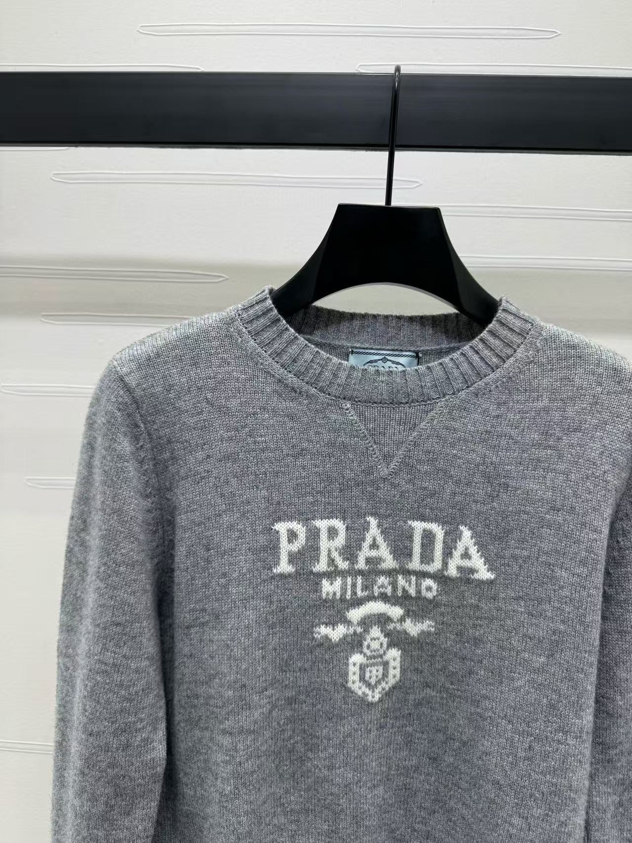 Prada Sweater Gray White Wool