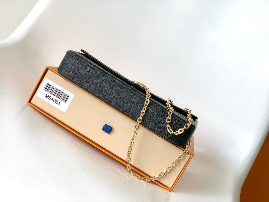 LV Pochette Félicie Chain Bag Black Grain Cowhide