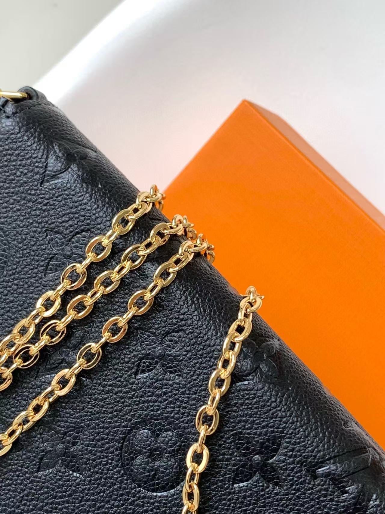 LV Pochette Félicie Chain Bag Black Grain Cowhide