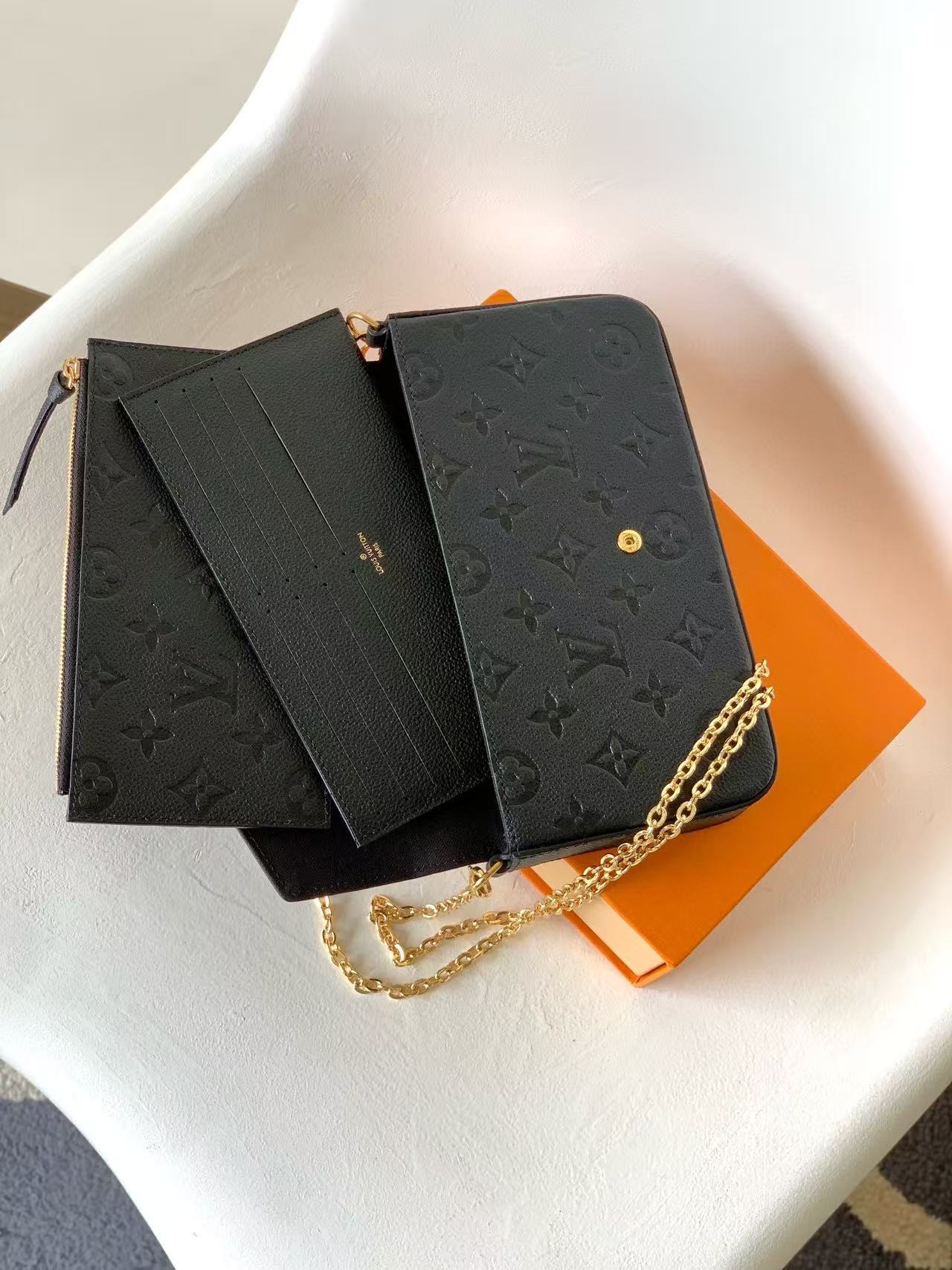 LV Pochette Félicie Chain Bag Black Grain Cowhide
