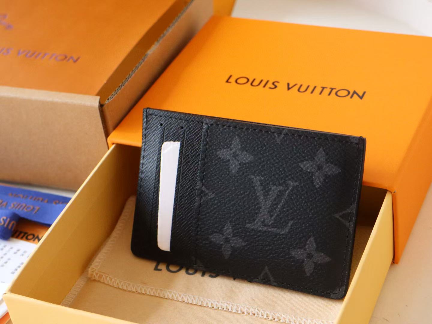 Louis Vuitton Card Wallet Black Cowhide Canvas
