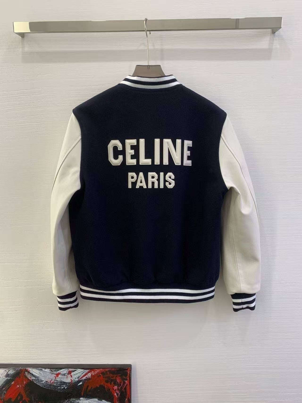 Celine 25 Jacket Blue White Wool
