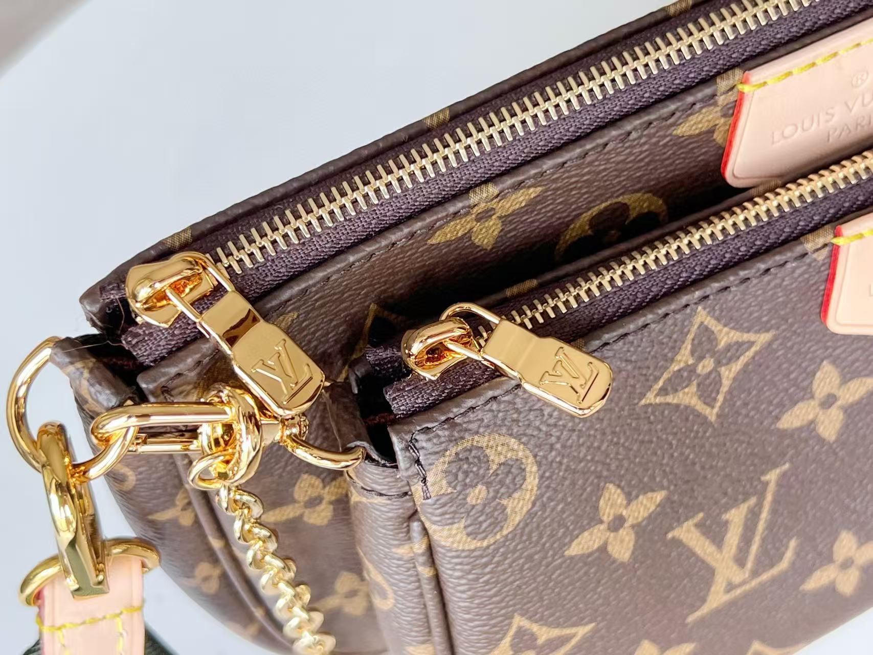 LV Multi Pochette Accessoires Bag Brown Green Canvas Leather