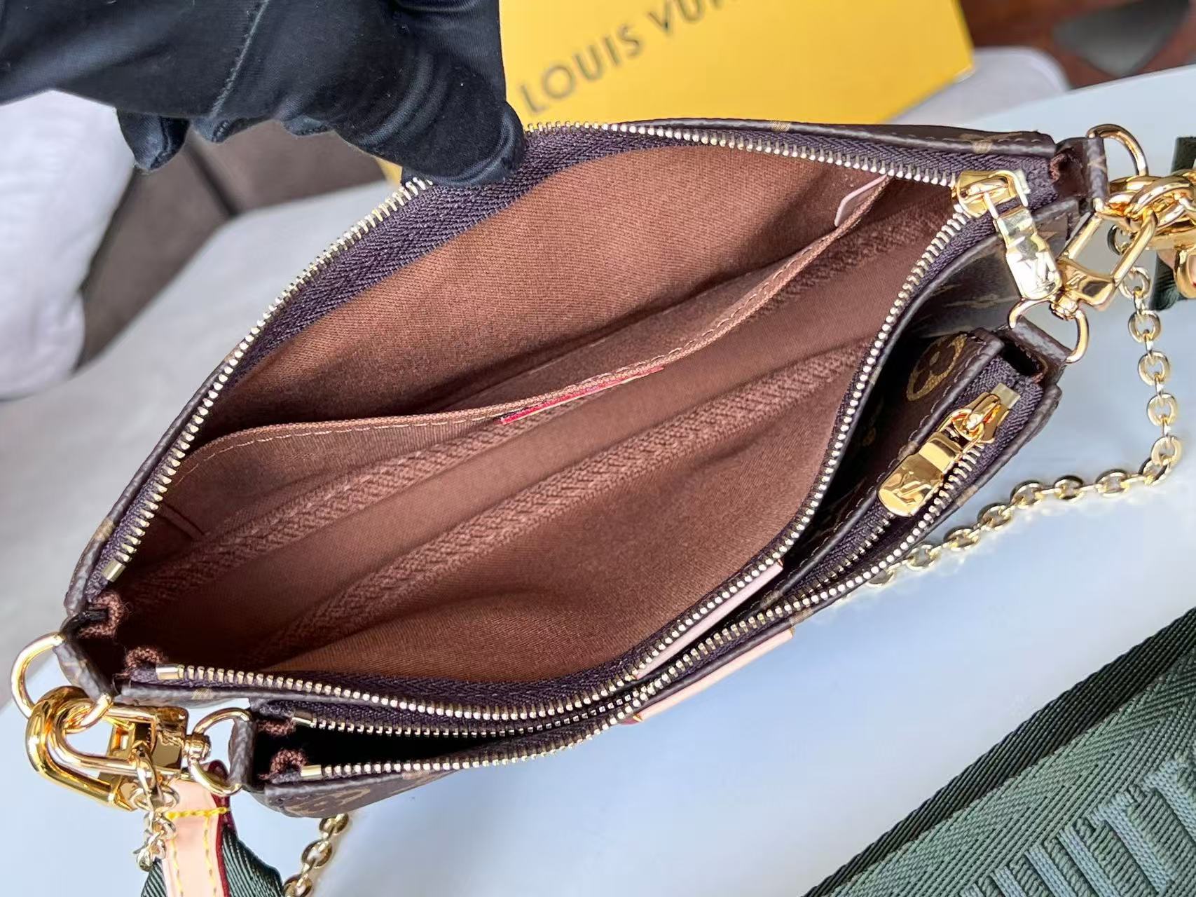 LV Multi Pochette Accessoires Bag Brown Green Canvas Leather