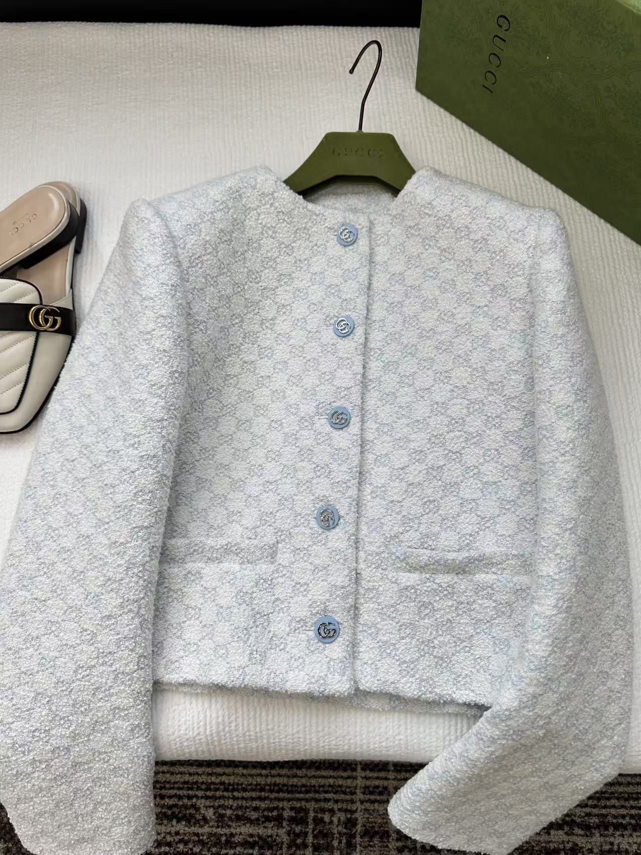 Gucci Jacket Blue Tweed Fabric