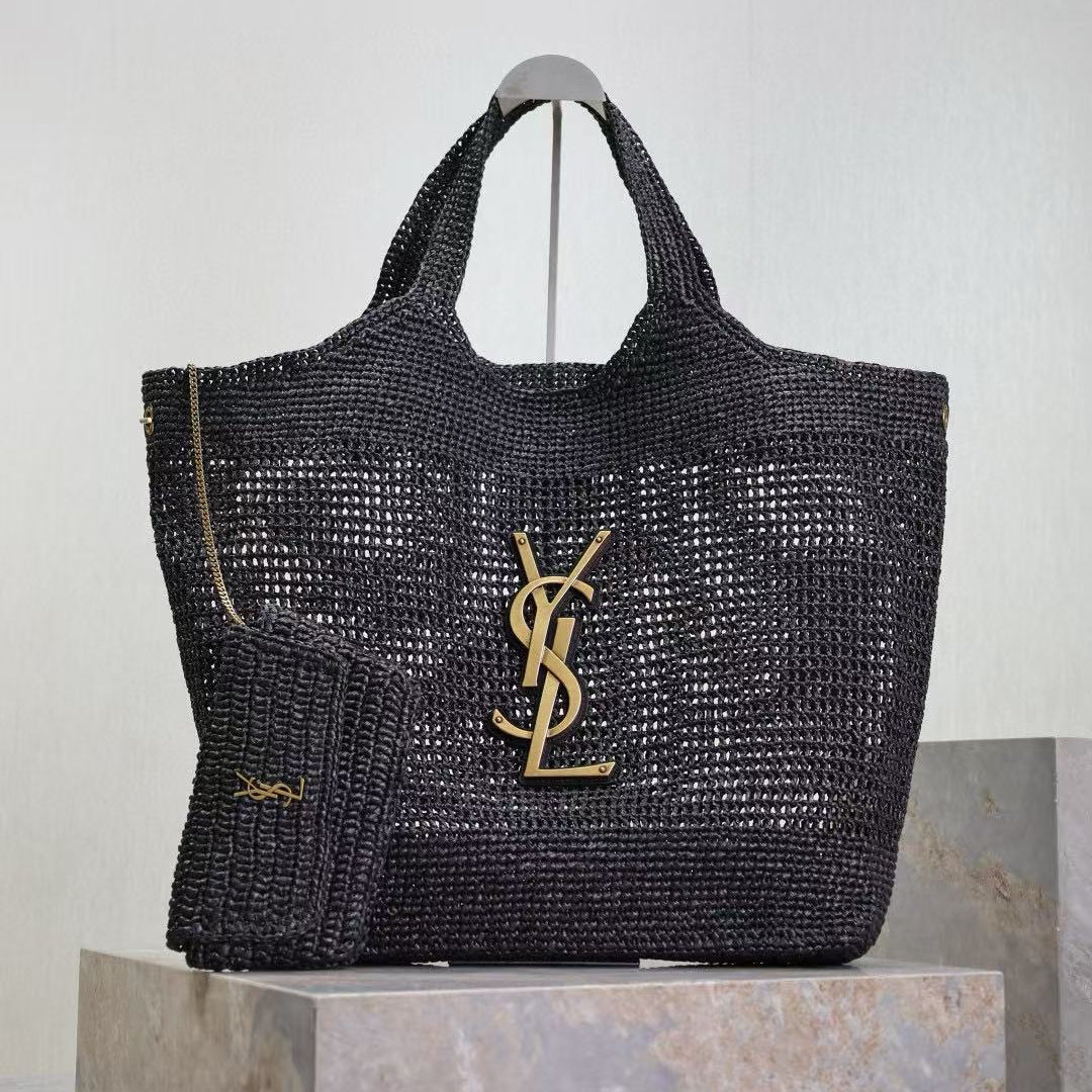 icare 58cm woven raffia calfskin
