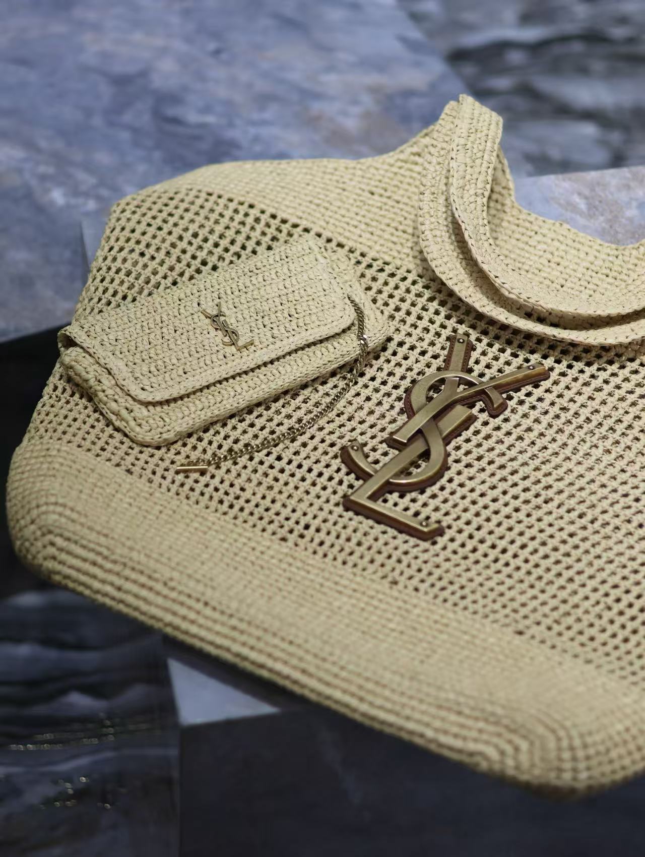 YSL Icare Bag Beige Woven Raffia