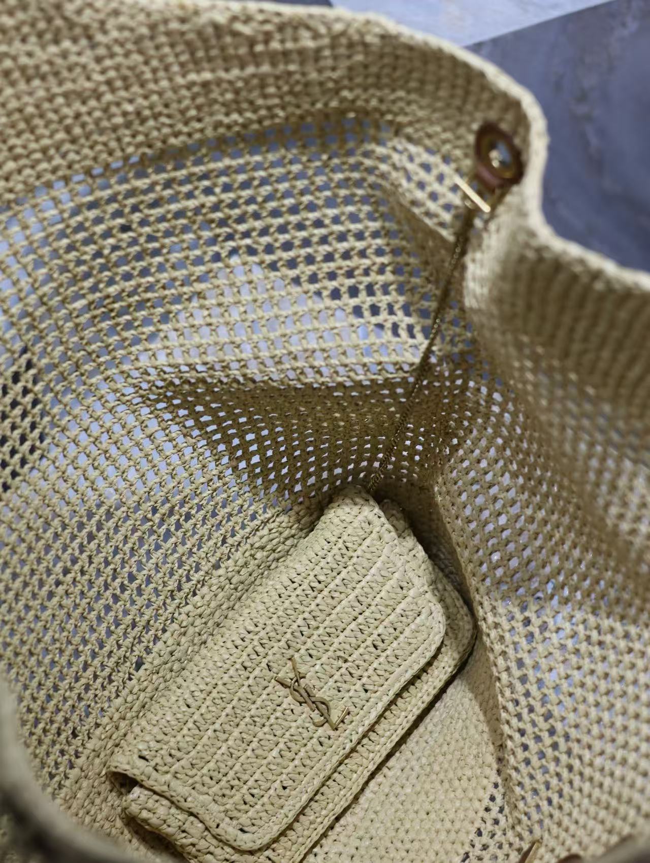 YSL Icare Bag Beige Woven Raffia