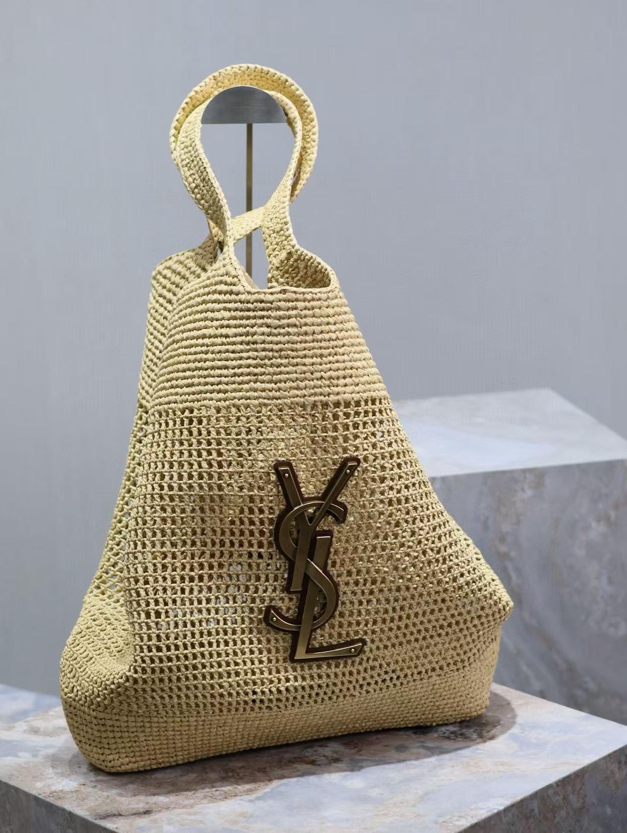 YSL Icare Bag Beige Woven Raffia
