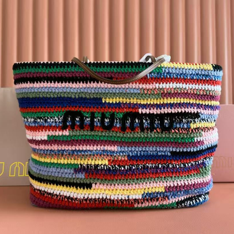 Miumiu Bag 40cm Multicolor Straw-woven And Cotton