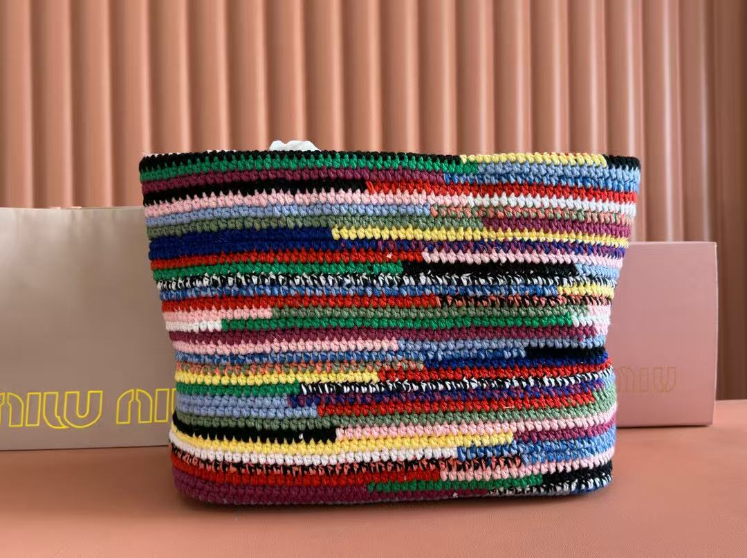 Miumiu Bag 40cm Multicolor Straw-woven And Cotton