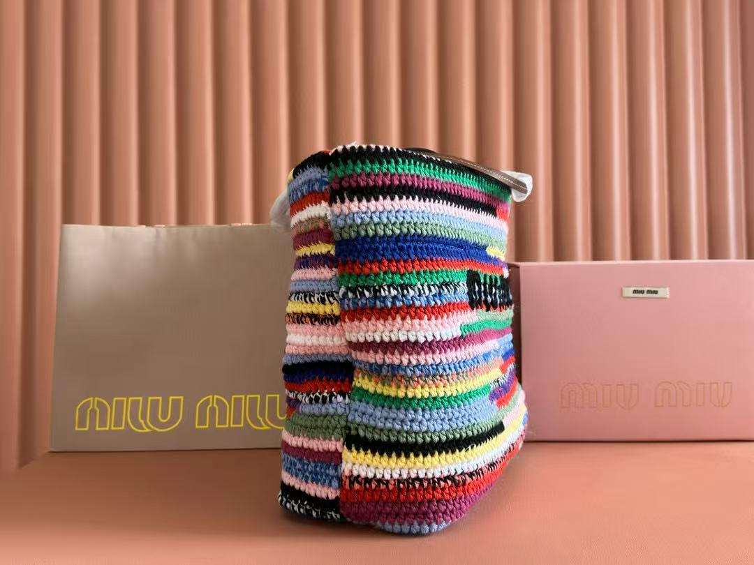 Miumiu Bag 40cm Multicolor Straw-woven And Cotton