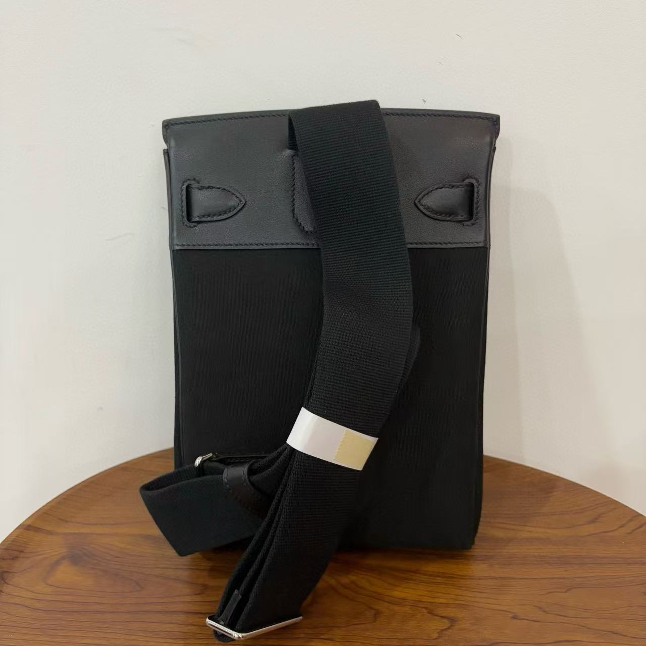 HM 25 Hac a Dos PM Bag Black Silver Woolycot Canvas And Swift Calfskin