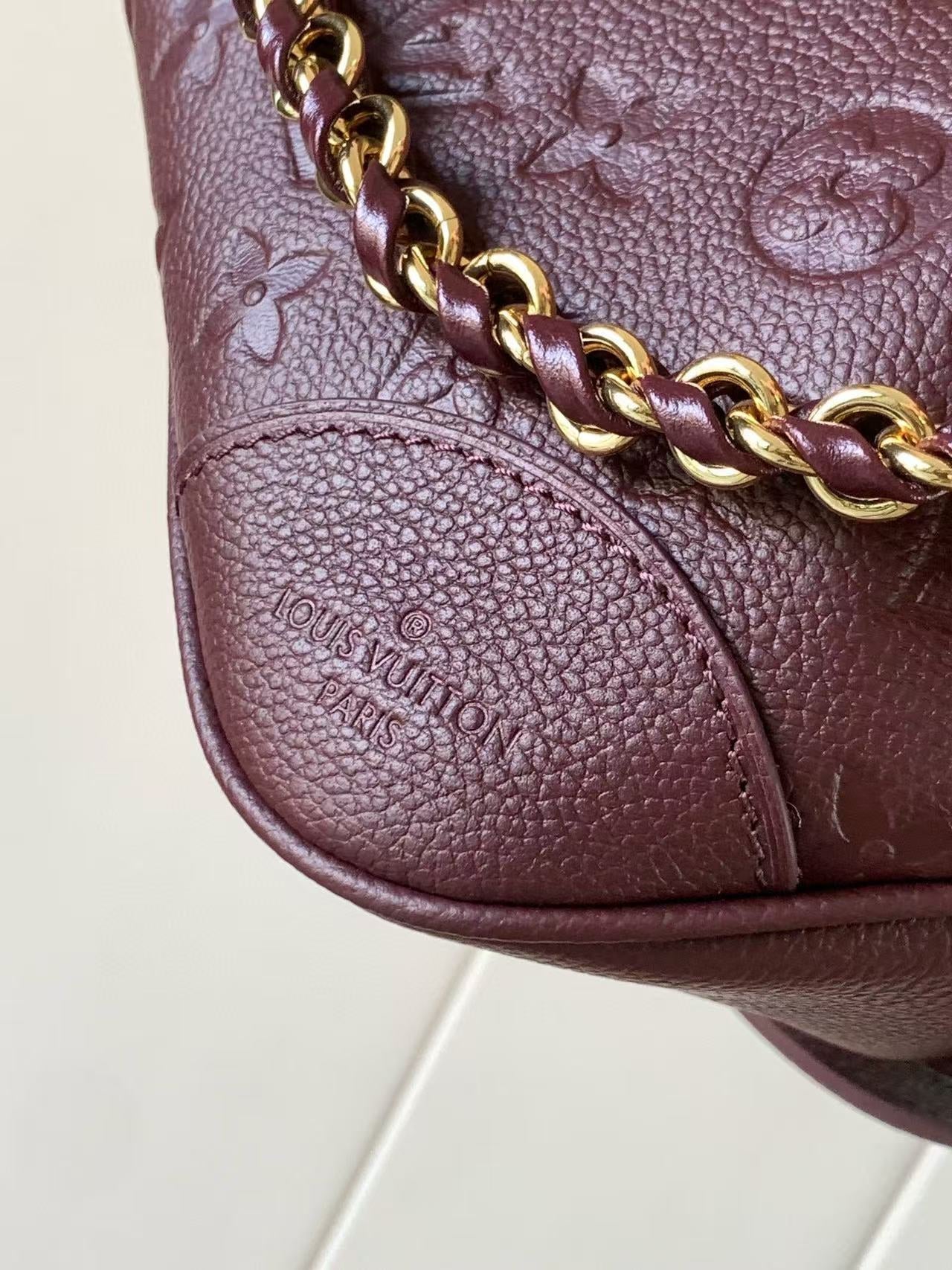 LV Boulogne PM Bag Burgundy Gold Embossed Grained Cowhide Leather