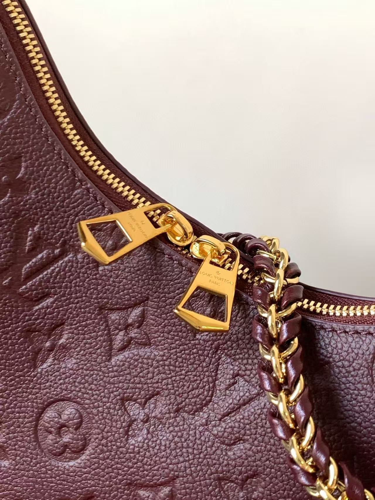 LV Boulogne PM Bag Burgundy Gold Embossed Grained Cowhide Leather