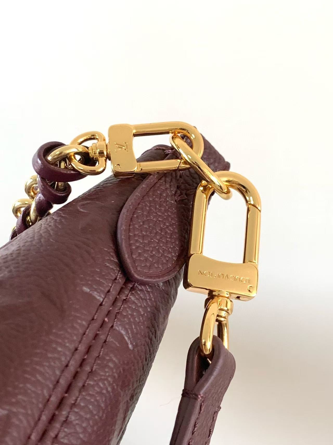 LV Boulogne PM Bag Burgundy Gold Embossed Grained Cowhide Leather