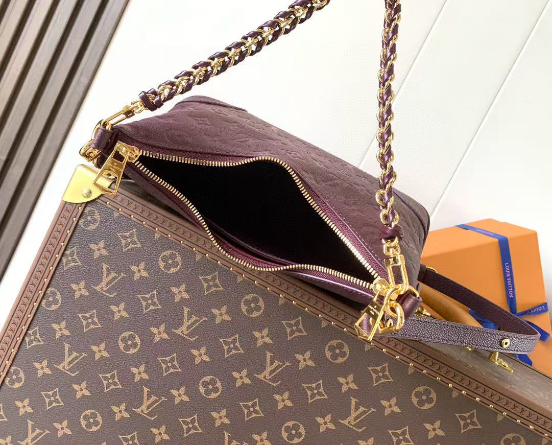 LV Boulogne PM Bag Burgundy Gold Embossed Grained Cowhide Leather