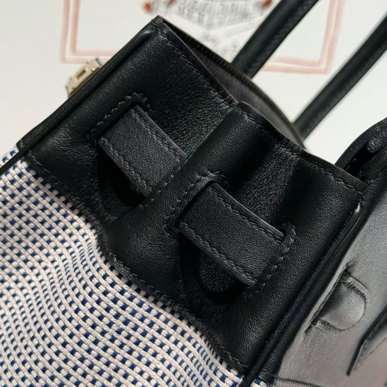 HM 2025 Birkin 30cm Black White Swift Cowhide Canvas Fabric With Waffle Panda