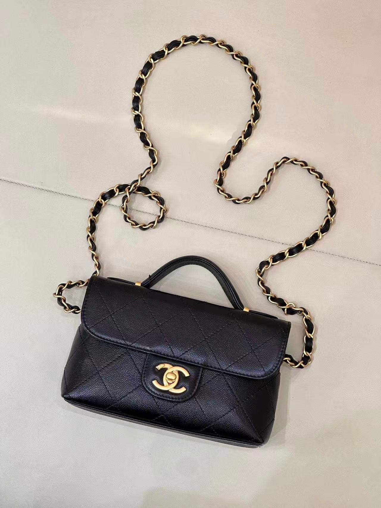 Chanel 2025 Coco Handle bag Black Quilted Caviar Leather