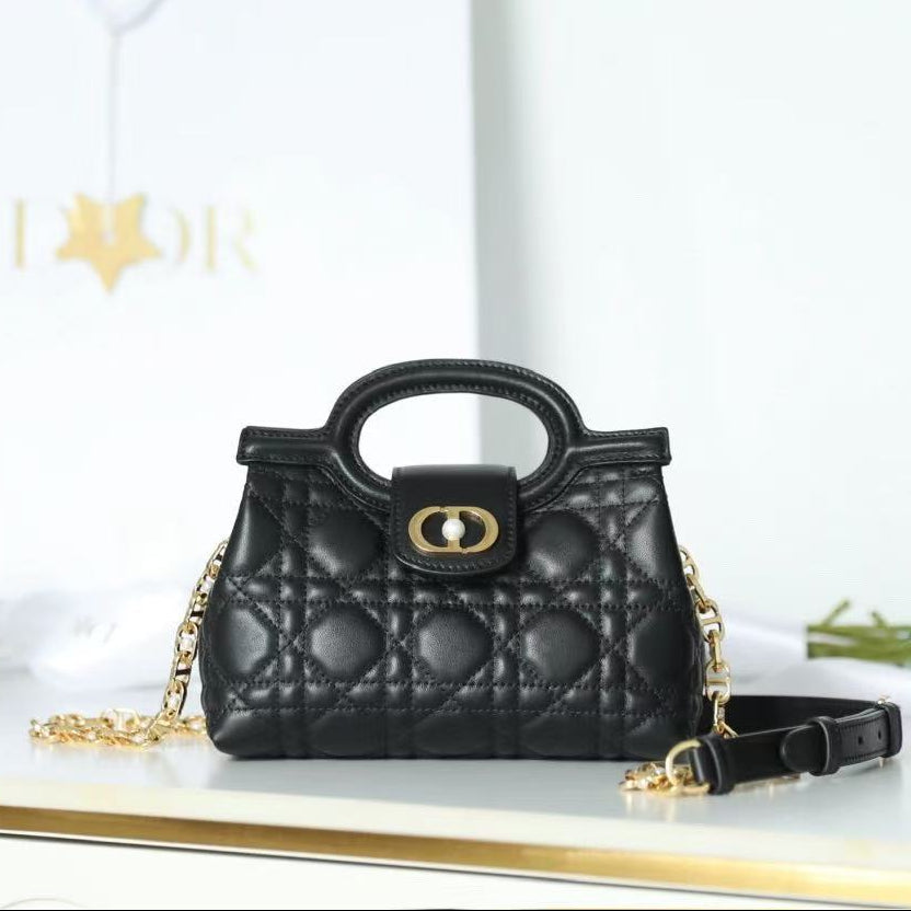 Dior 2025 Jolie Top Handle Bag Black Cannage Lambskin