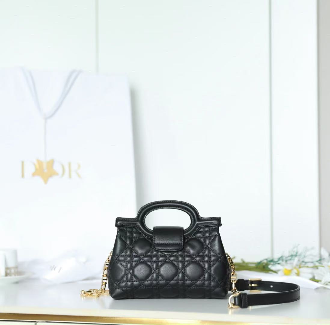 Dior 2025 Jolie Top Handle Bag Black Cannage Lambskin