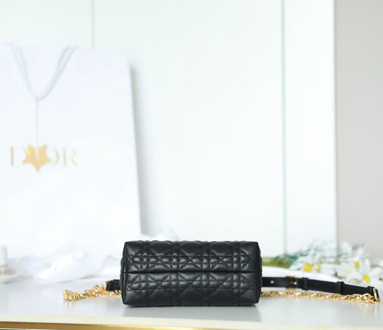Dior 2025 Jolie Top Handle Bag Black Cannage Lambskin
