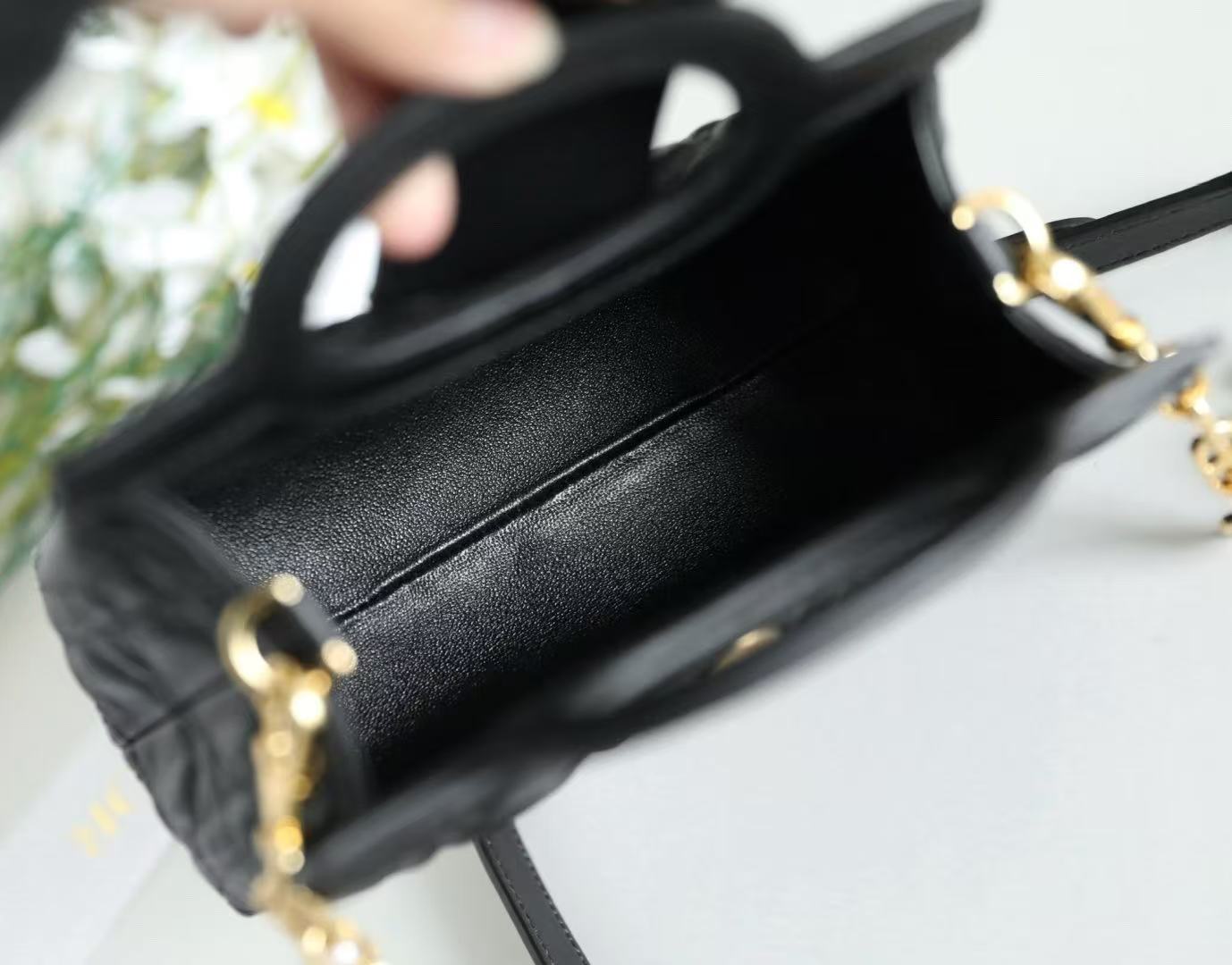 Dior 2025 Jolie Top Handle Bag Black Cannage Lambskin