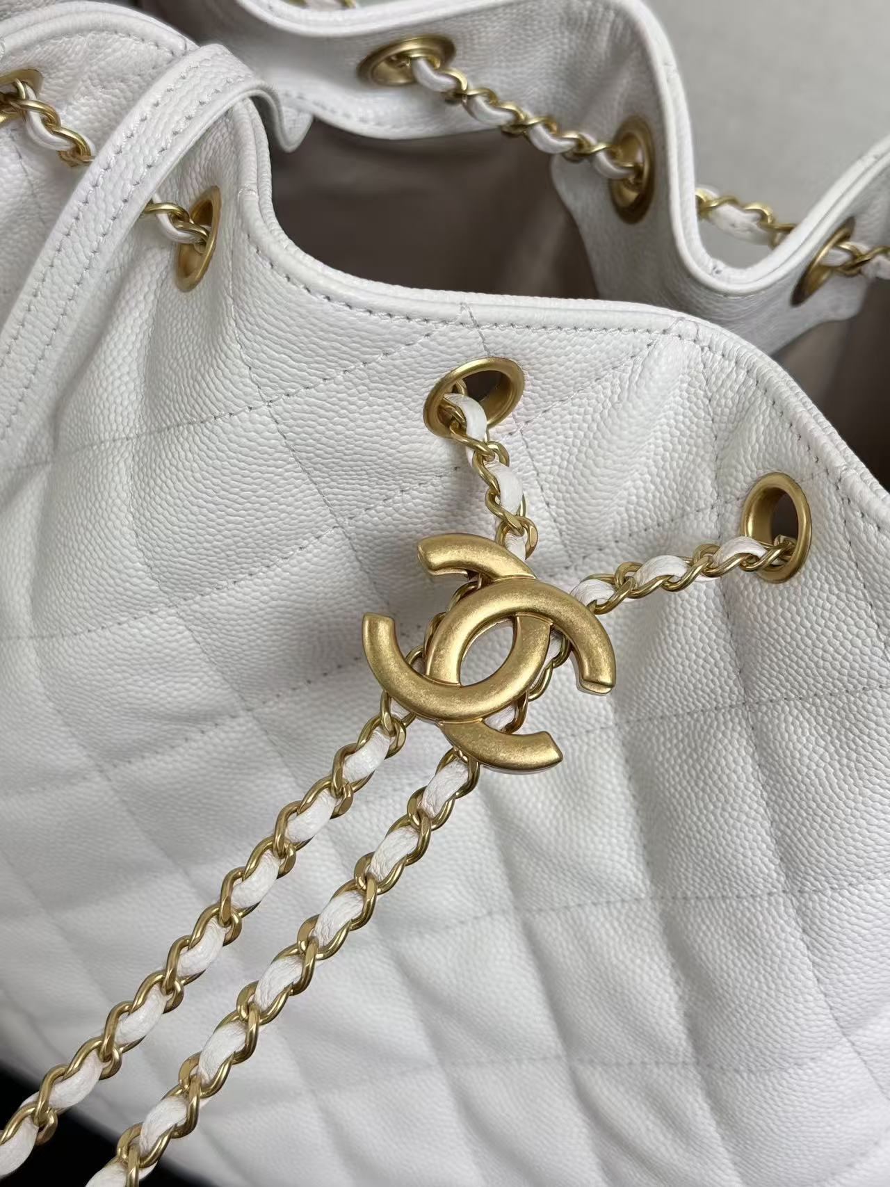 Chanel 2025 Hobo Bag 40cm White Grained Calfskin
