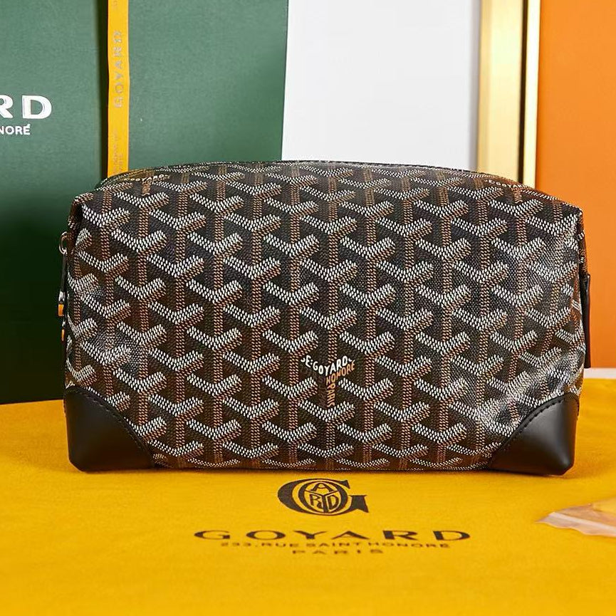 BOWLING TOILETRY BAG 24 IN BLACK GOYARDINE CANVAS AND CALFSKIN