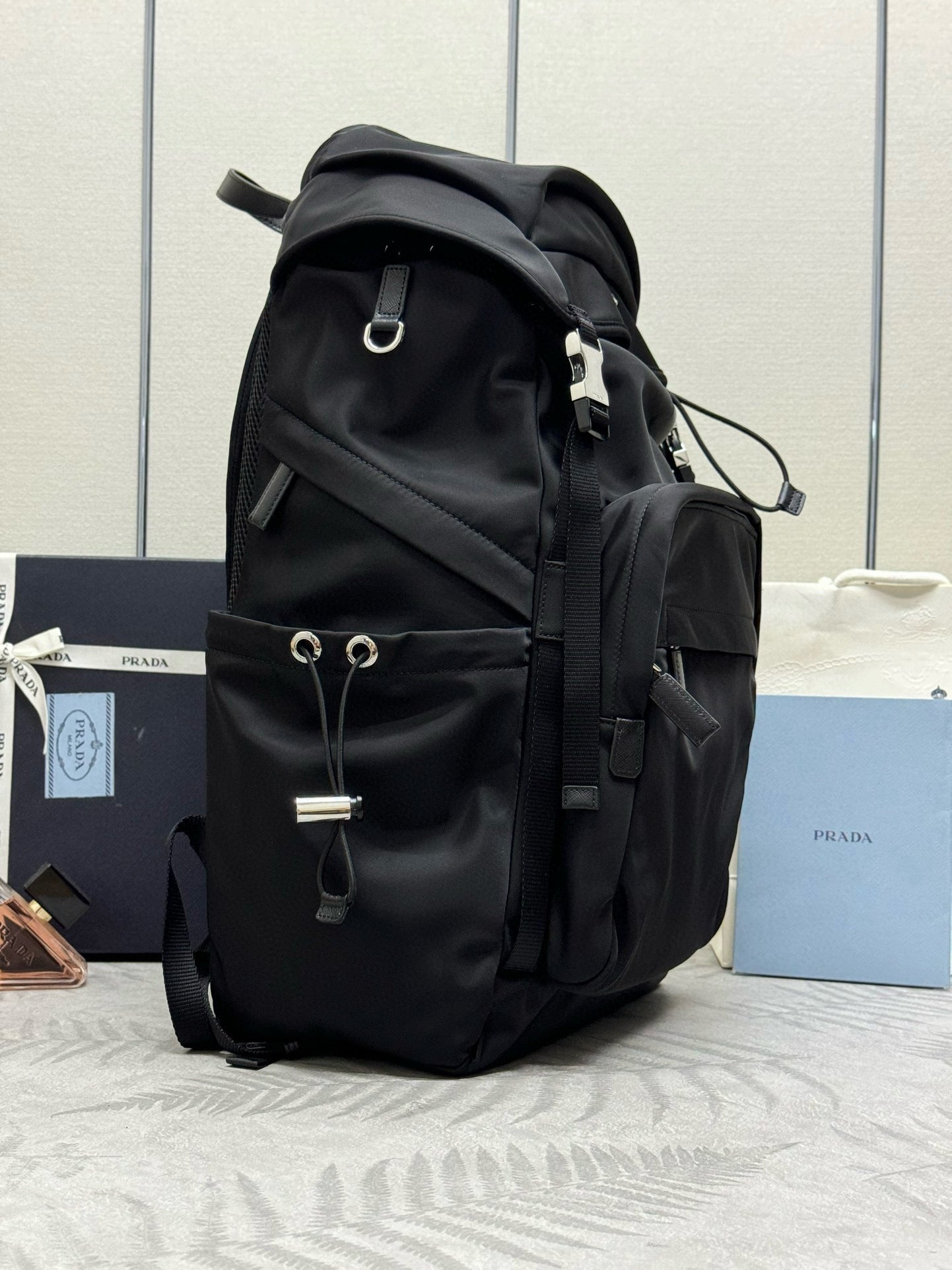 Prada 2025 Backpack 57cm Black Re-nylon And Saffiano Leather