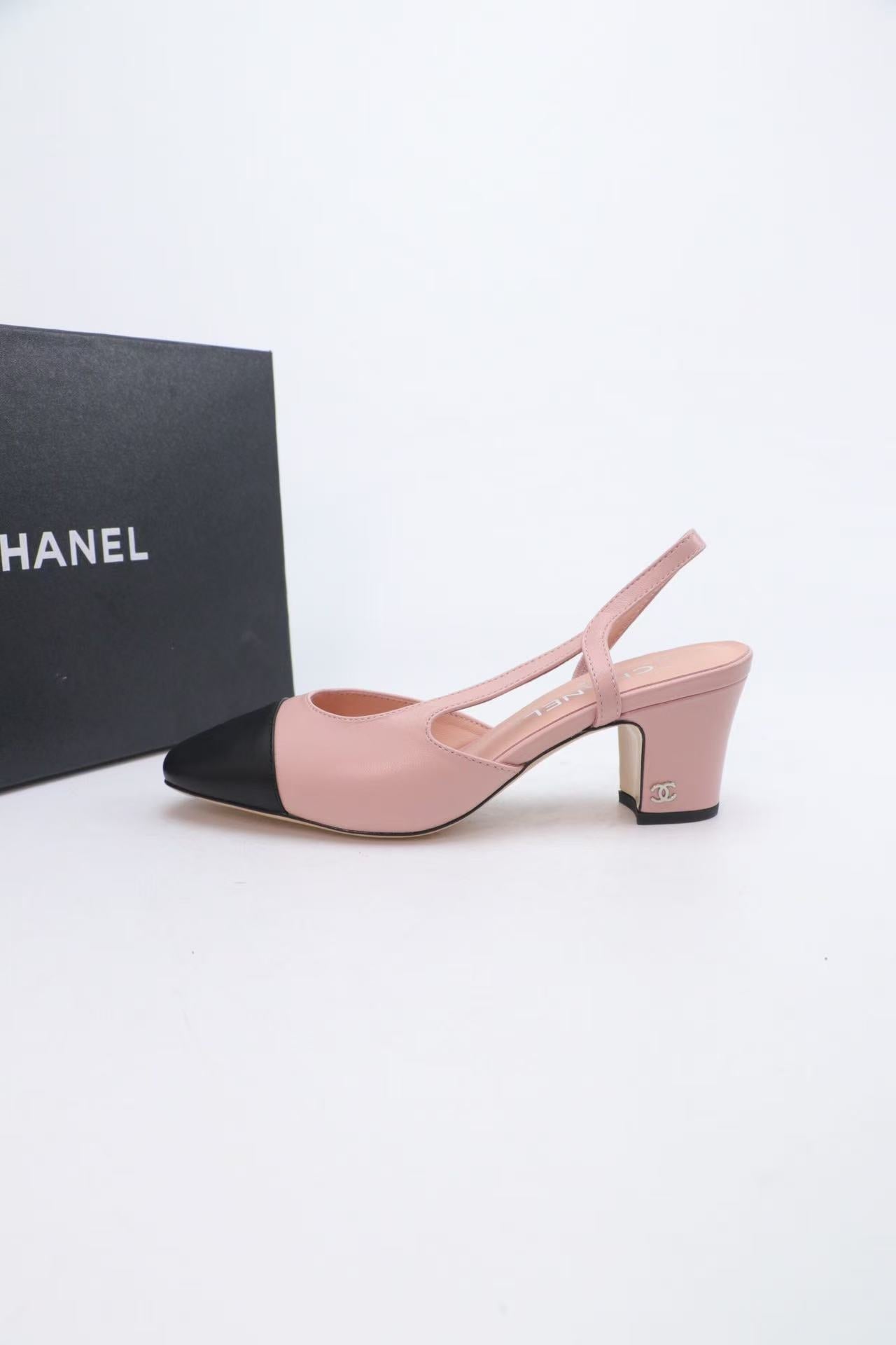 Chanel 2025 Slingback Pink Black Lambskin