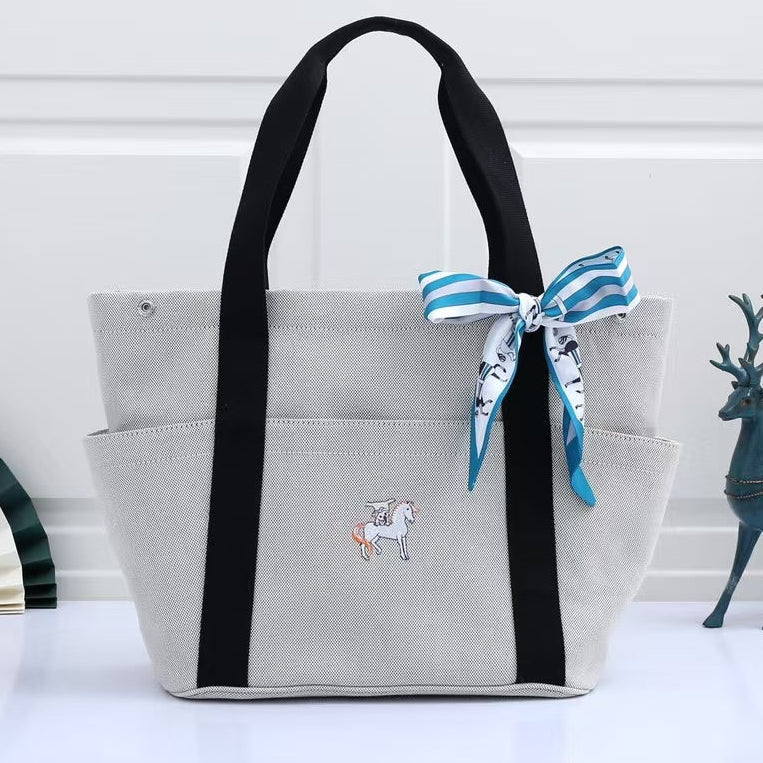 Hermes 2025 Cabriole Nappy Bag Light Gray mix Black Cotton