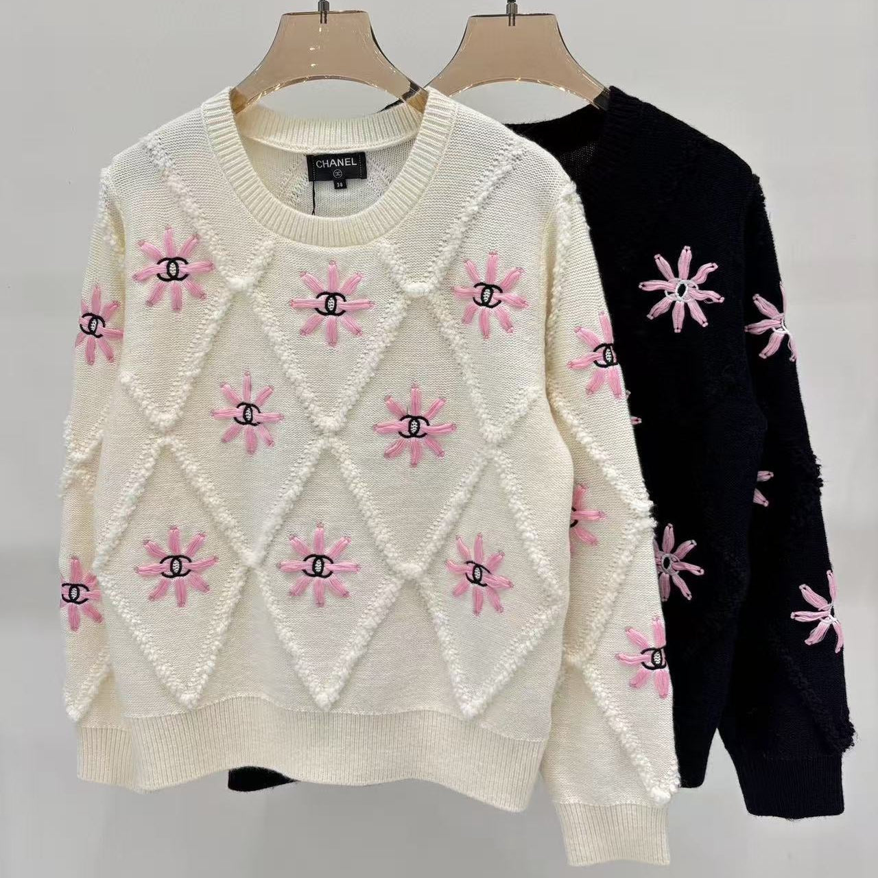 Chanel 2025 Knit Sweater With Pink Floral Motifs