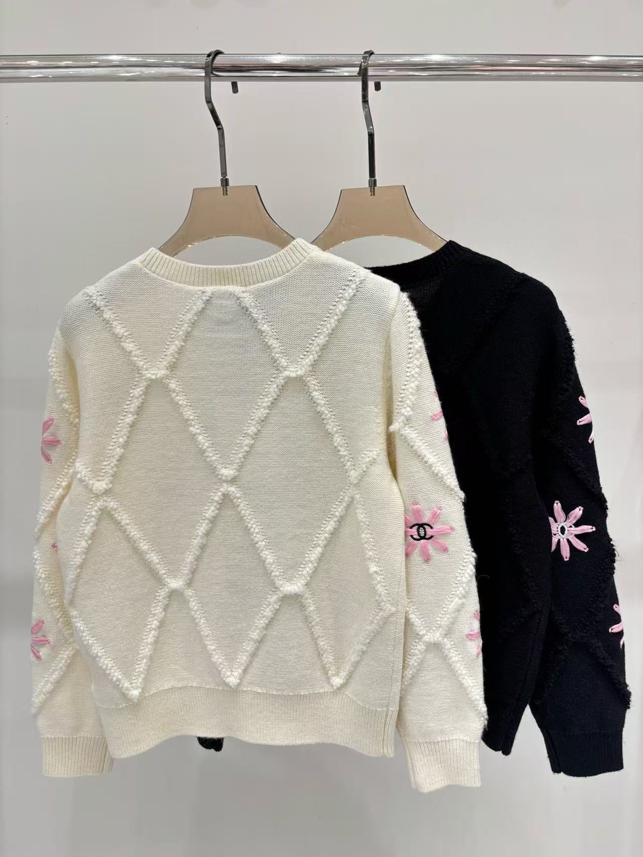 Chanel 2025 Knit Sweater With Pink Floral Motifs