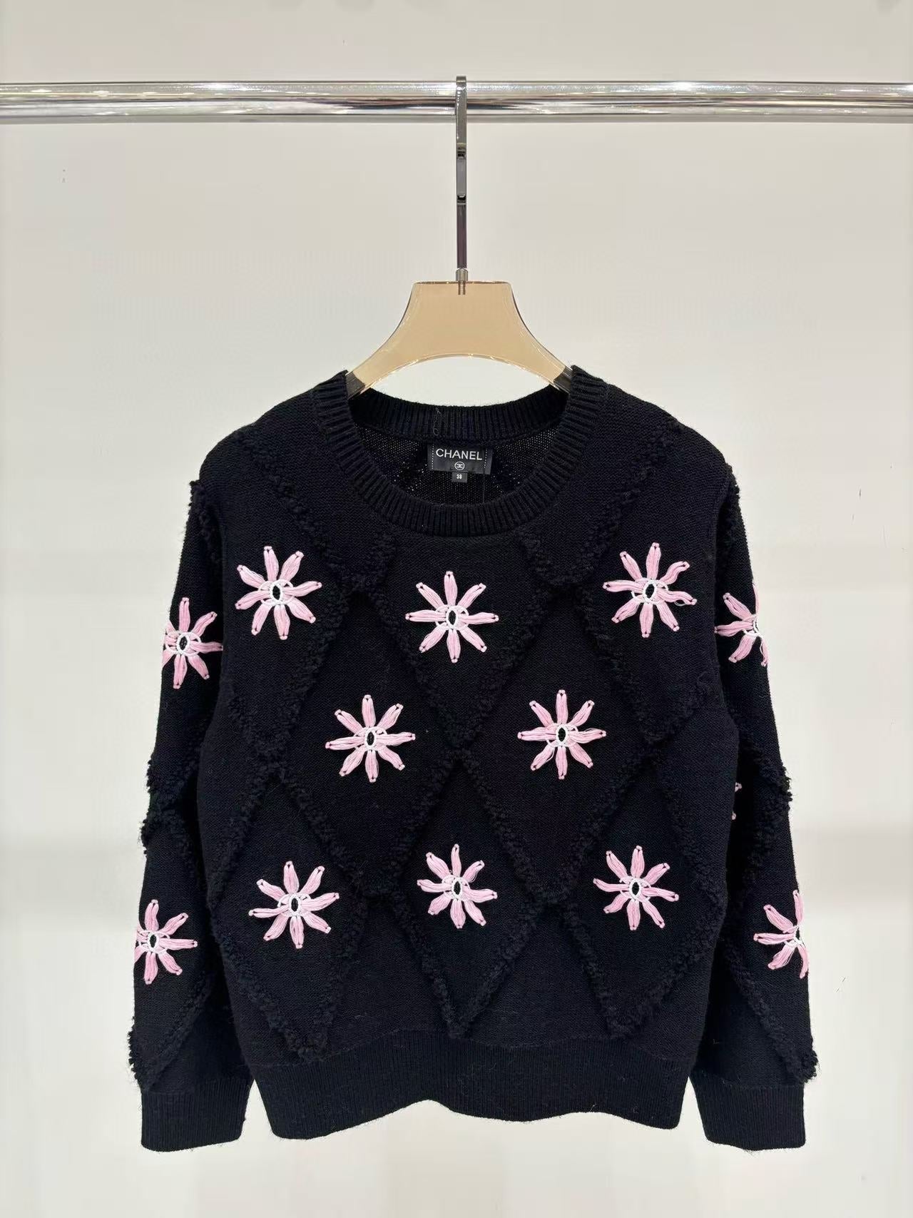 Chanel 2025 Knit Sweater With Pink Floral Motifs