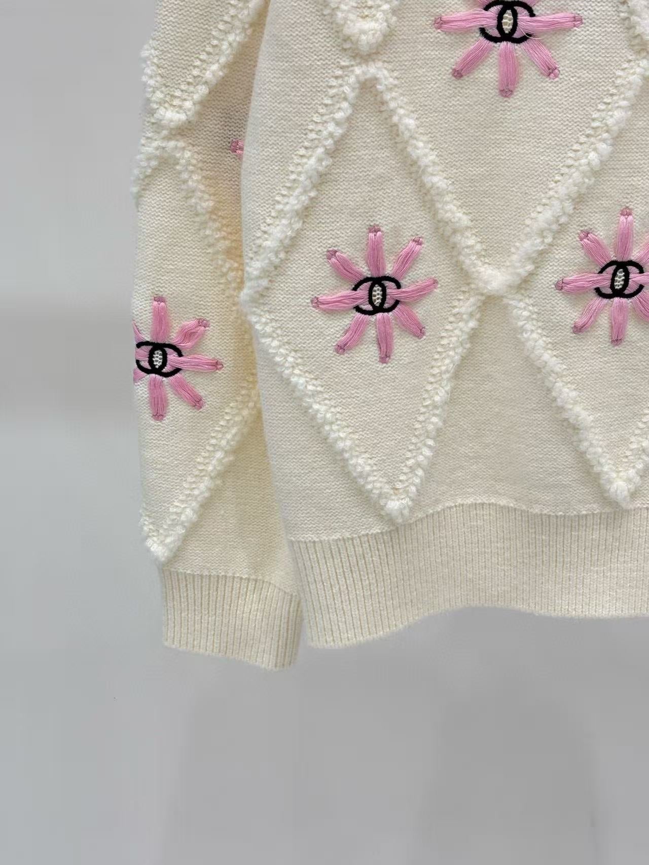 Chanel 2025 Knit Sweater With Pink Floral Motifs