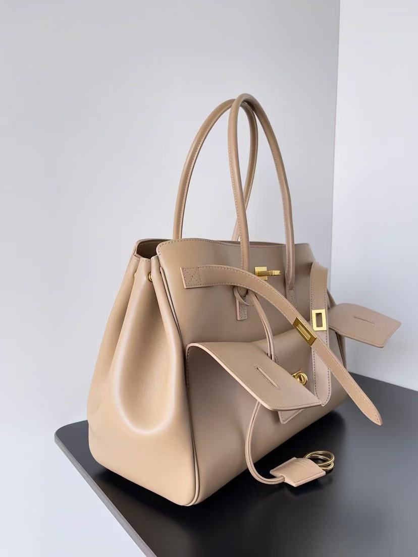 Balenciaga 2025 Bel Air Carry-all Bag 37cm Beige Gold Calfskin