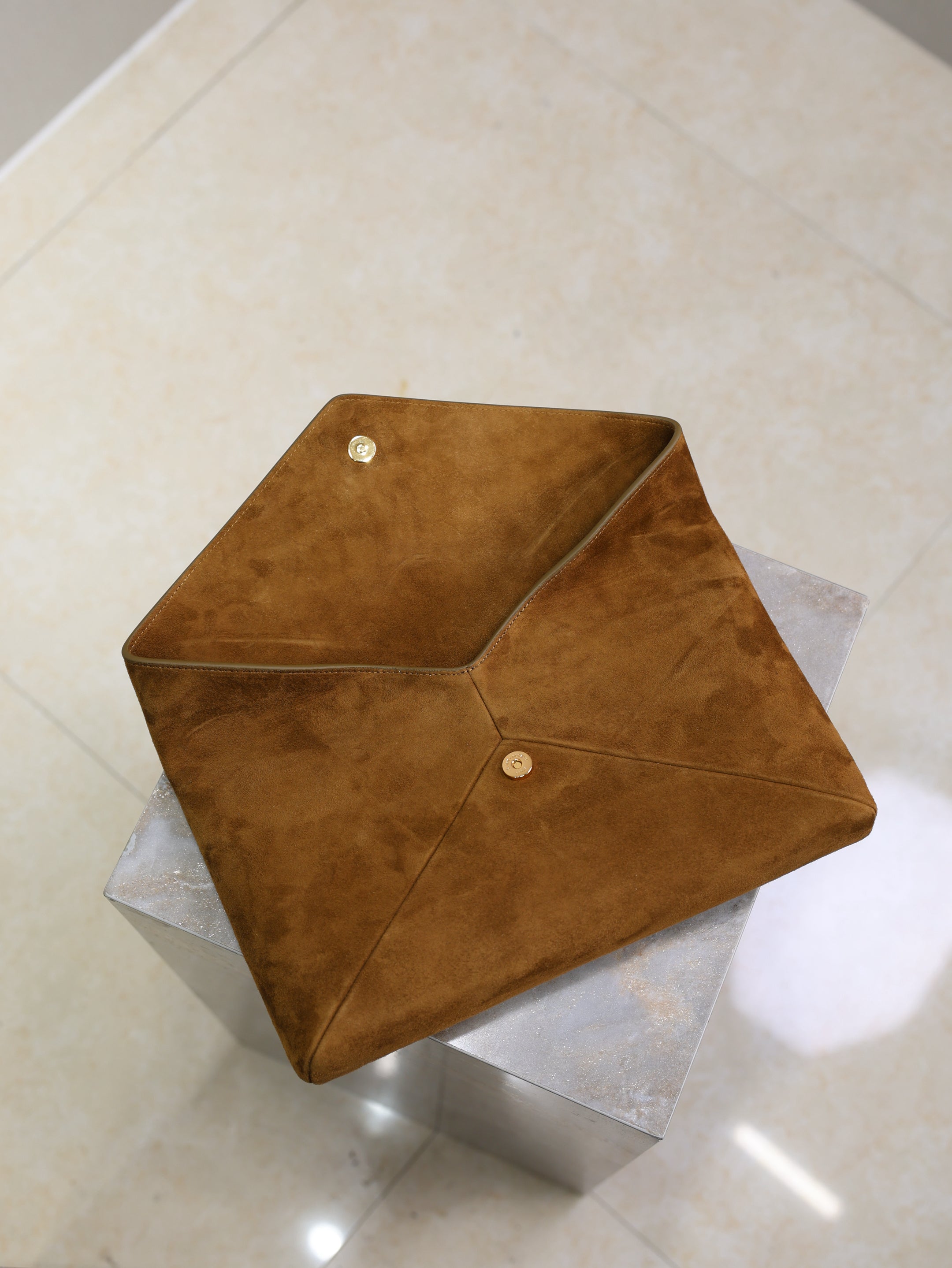 YSL 2026 Cassandre Envelope Bag 29.5cm Brown Suede