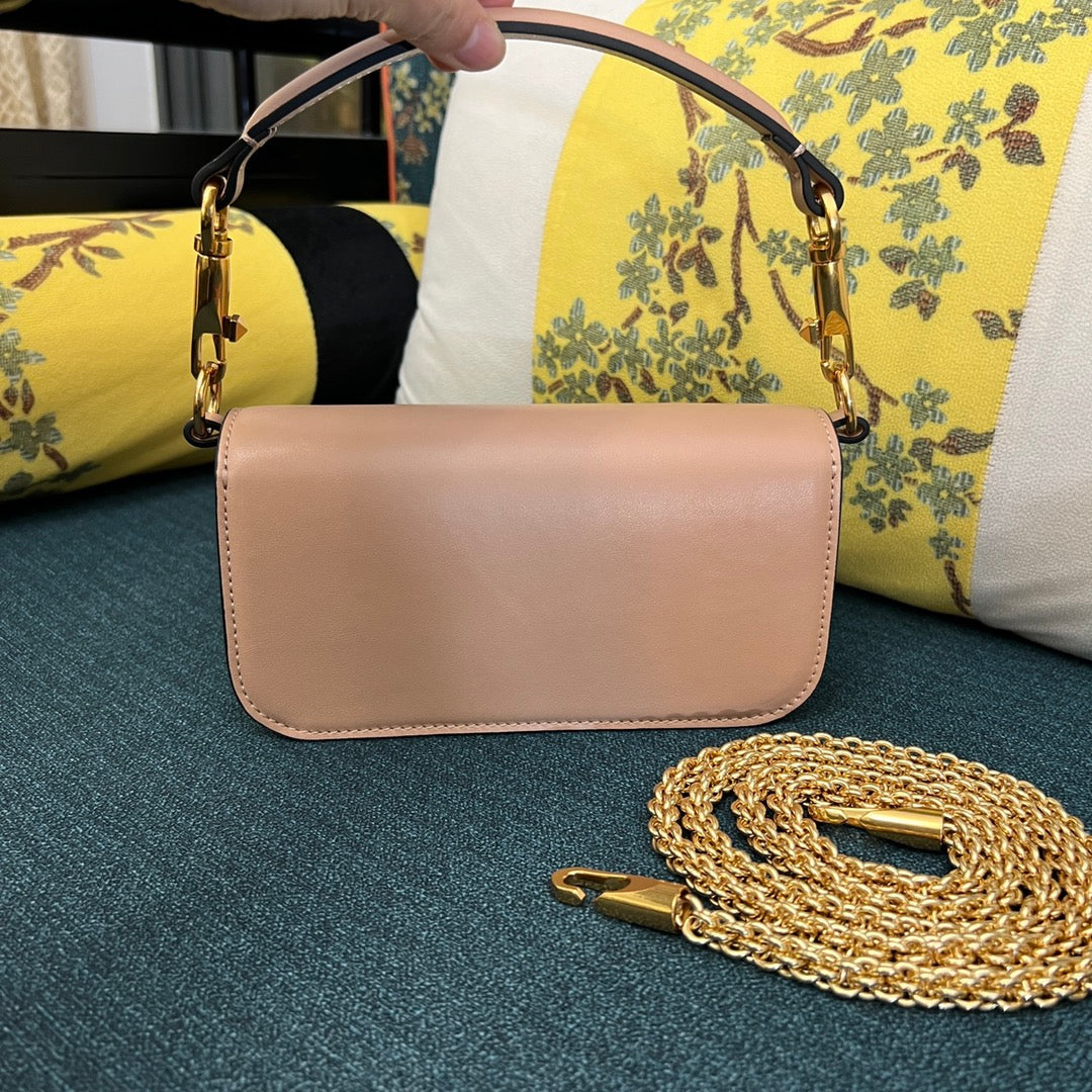 Valenti Loco 20cm Crystal-Embedded Bag Powder Pink Calfskin Gold Hardware