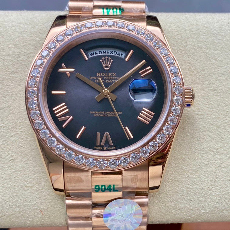 Day Date 40 18K Rose Gold with Slate Ombre Roman Dial and Diamond Bezel