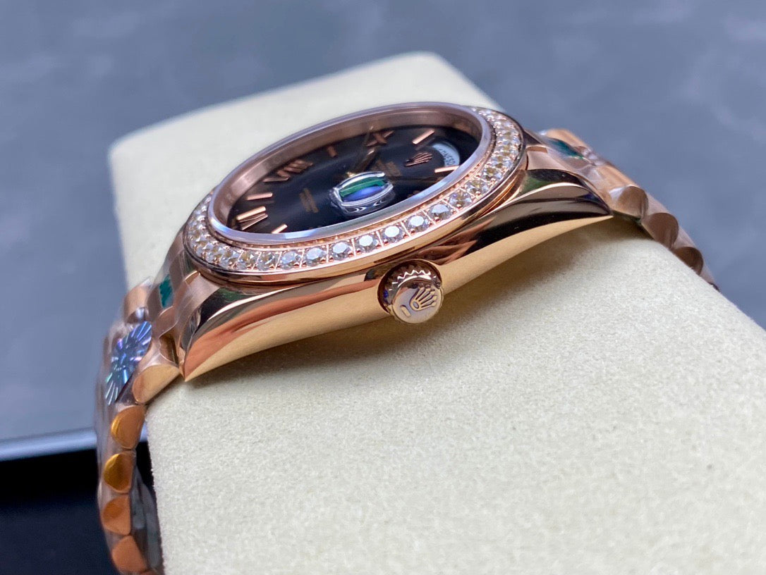 Day Date 40 18K Rose Gold with Slate Ombre Roman Dial and Diamond Bezel