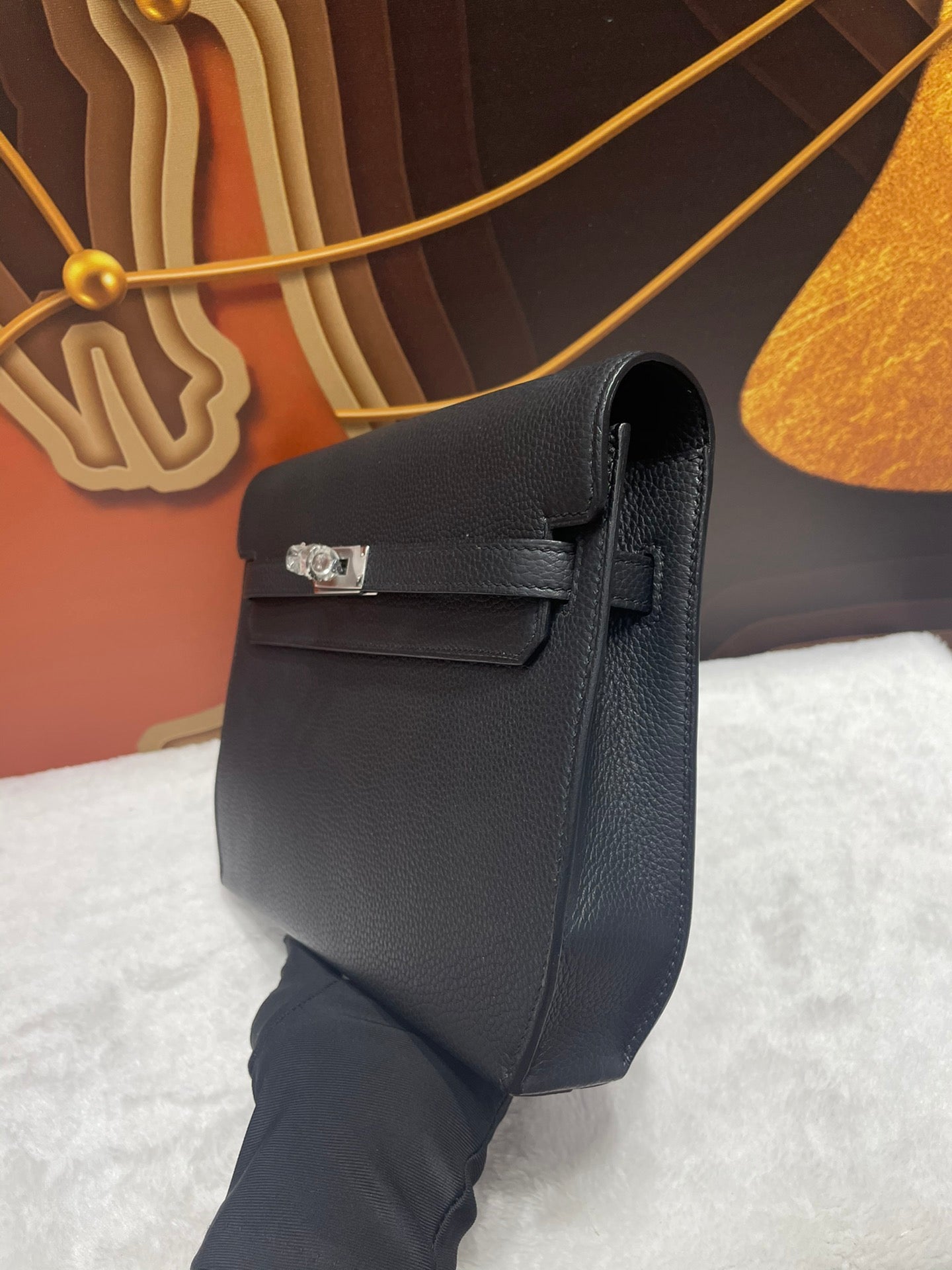 Hermes 2026 KellyDepeches 25 Pouch Black Togo Calfskin with Silver Hardware