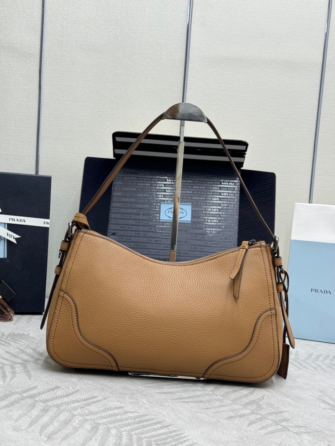 Prada 2026 Aimée Shoulder Bag 36cm Brown Leather