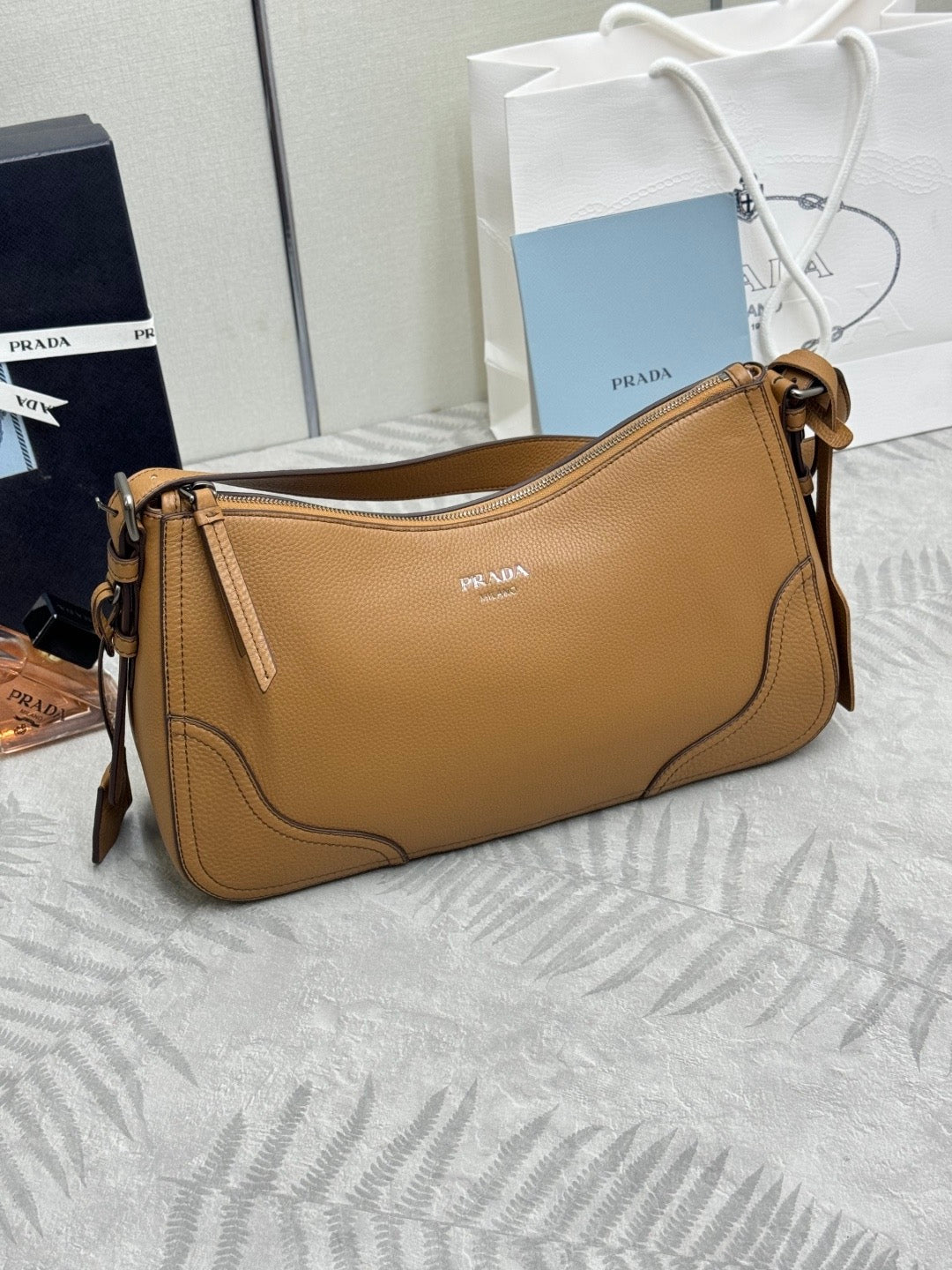 Prada 2026 Aimée Shoulder Bag 36cm Brown Leather