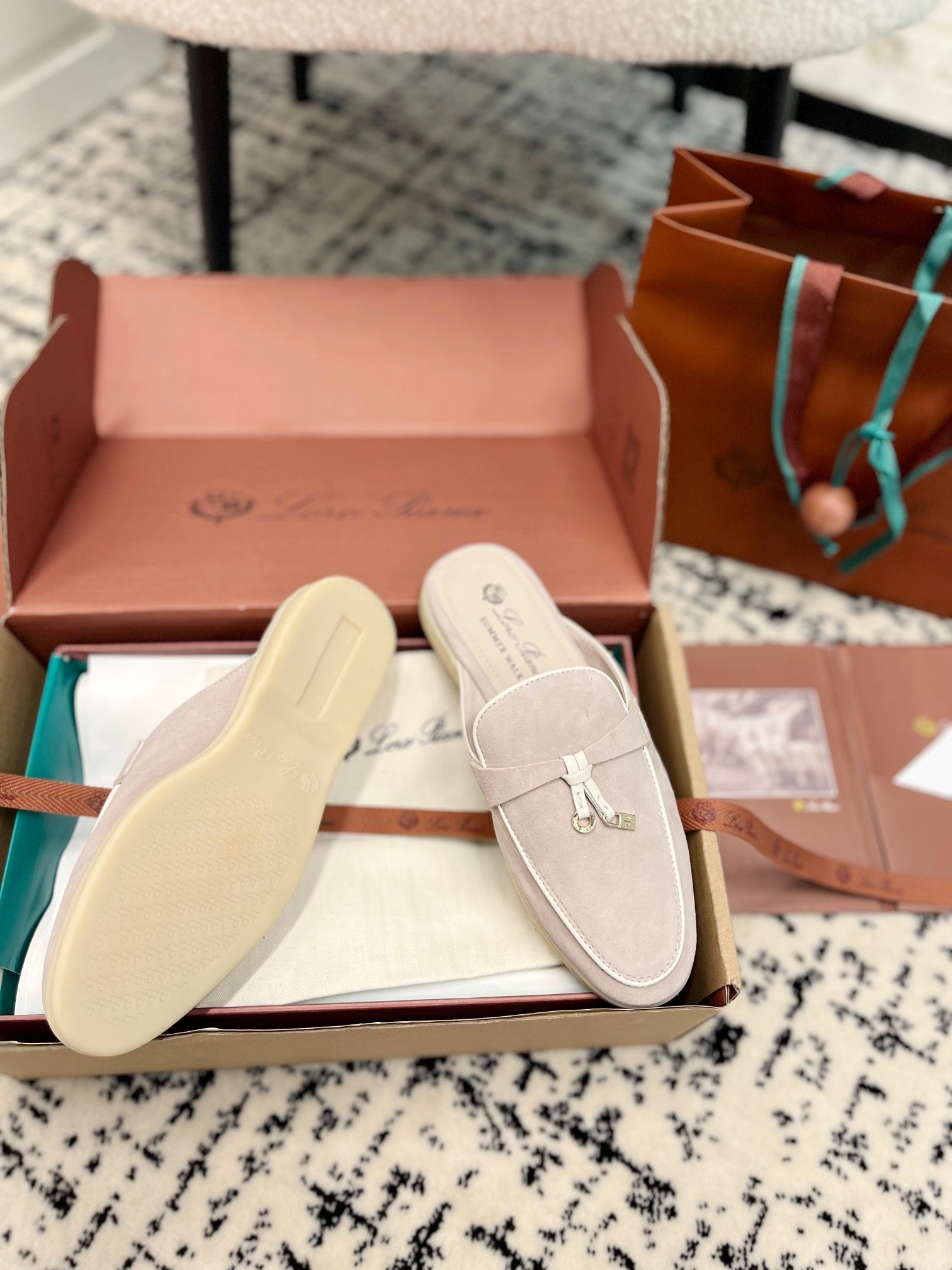 Loro Piana 2026 Charms Walk Babouche Mule Light Pink Suede