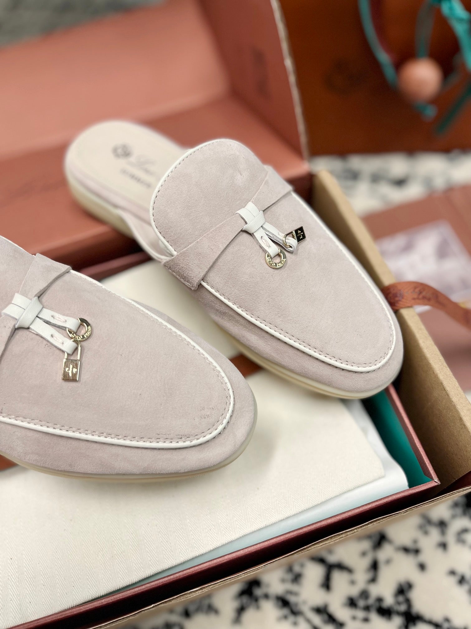 Loro Piana 2026 Charms Walk Babouche Mule Light Pink Suede