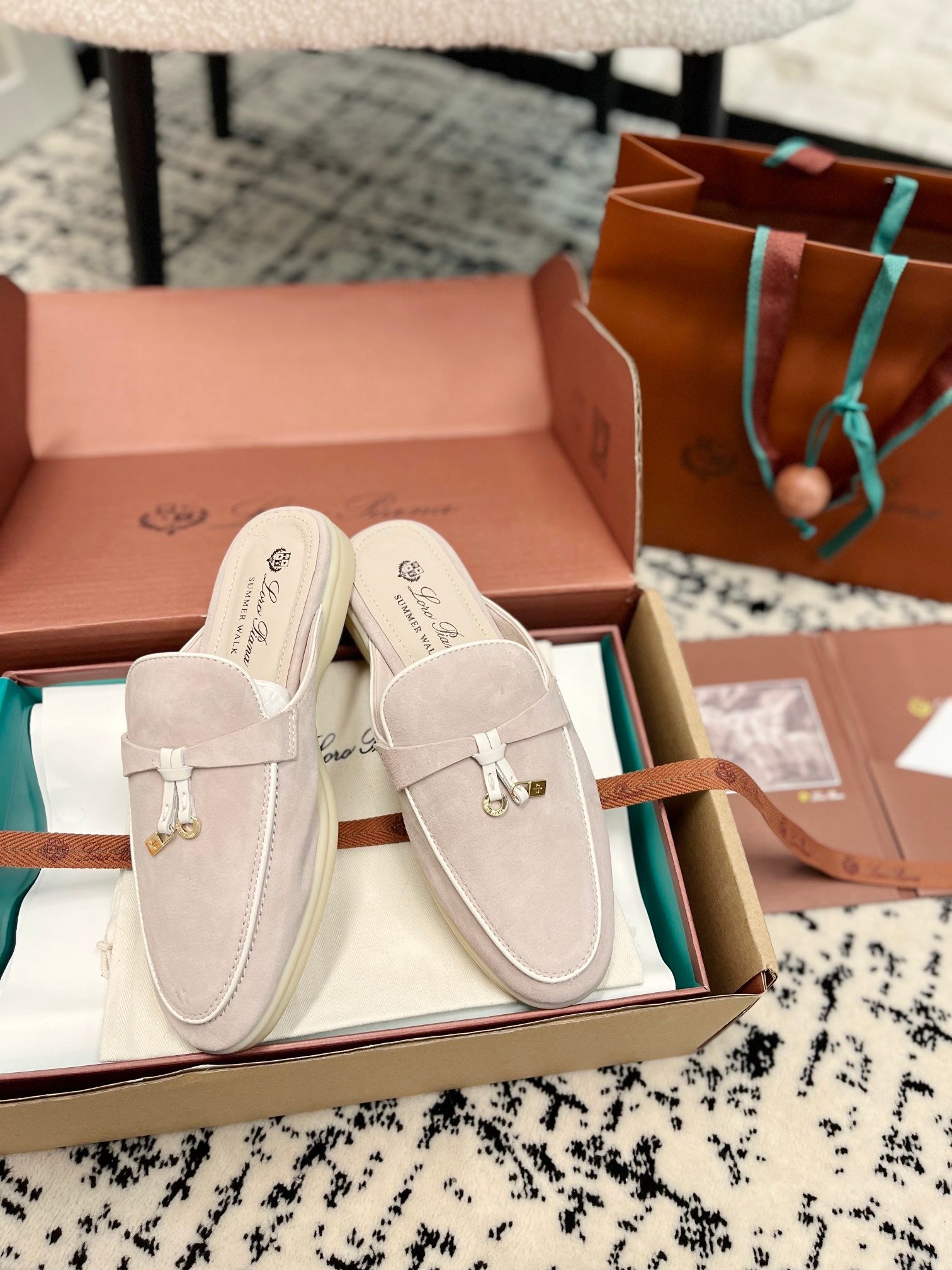 Loro Piana 2026 Charms Walk Babouche Mule Light Pink Suede