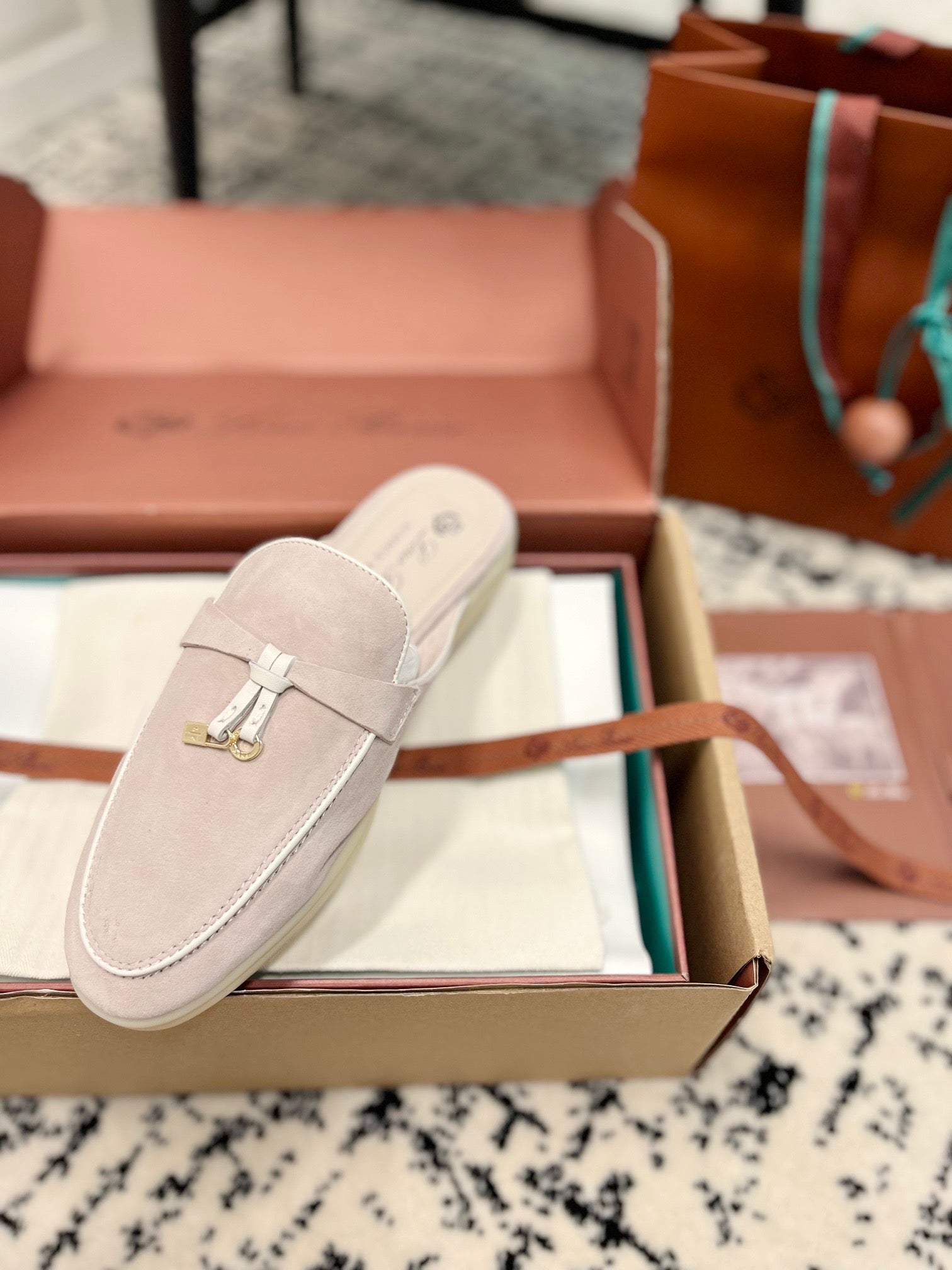 Loro Piana 2026 Charms Walk Babouche Mule Light Pink Suede